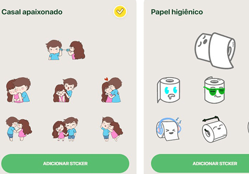 exemplos de pacotes de figurinhas/stickers para ser usados numa conversa no WhatsApp